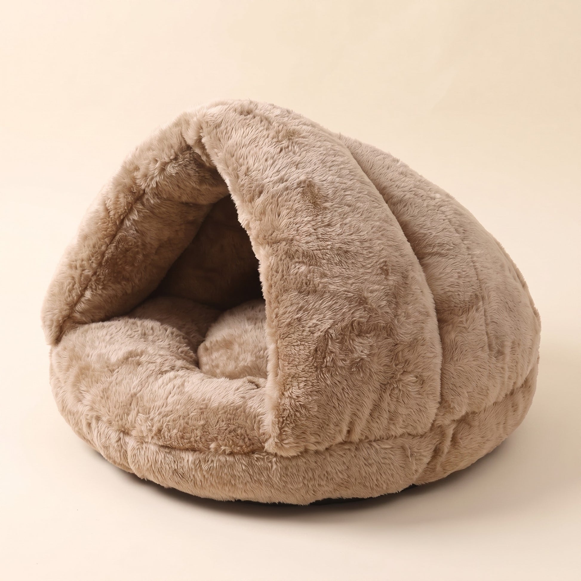 Plush Burrow Cave Bed for Cats - khaki