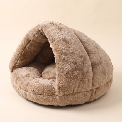 Plush Burrow Cave Bed for Cats - khaki