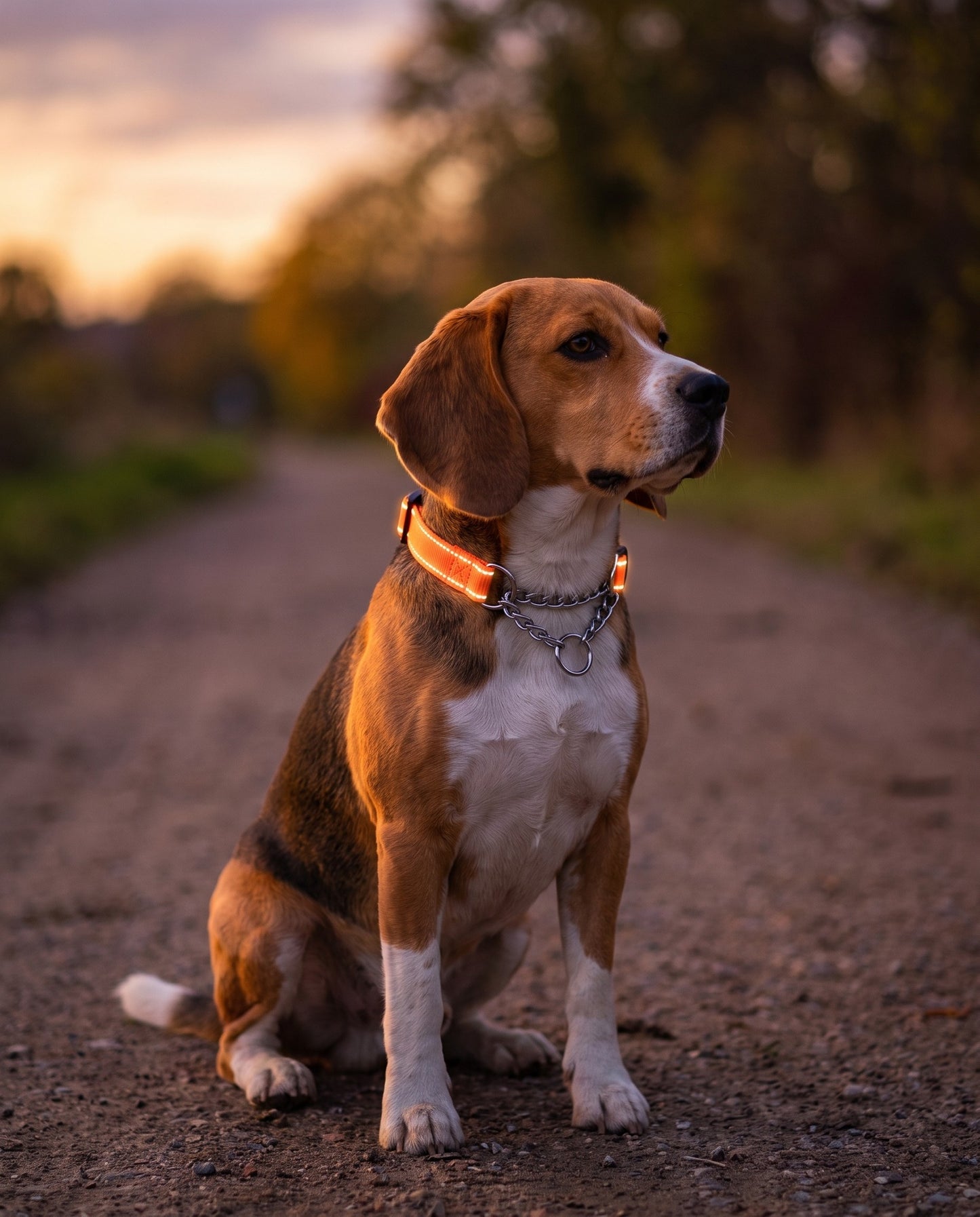 Chain Martingale Collar, Reflective, in use at home