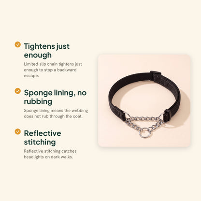 Chain Martingale Collar, Reflective, Black, key benefits