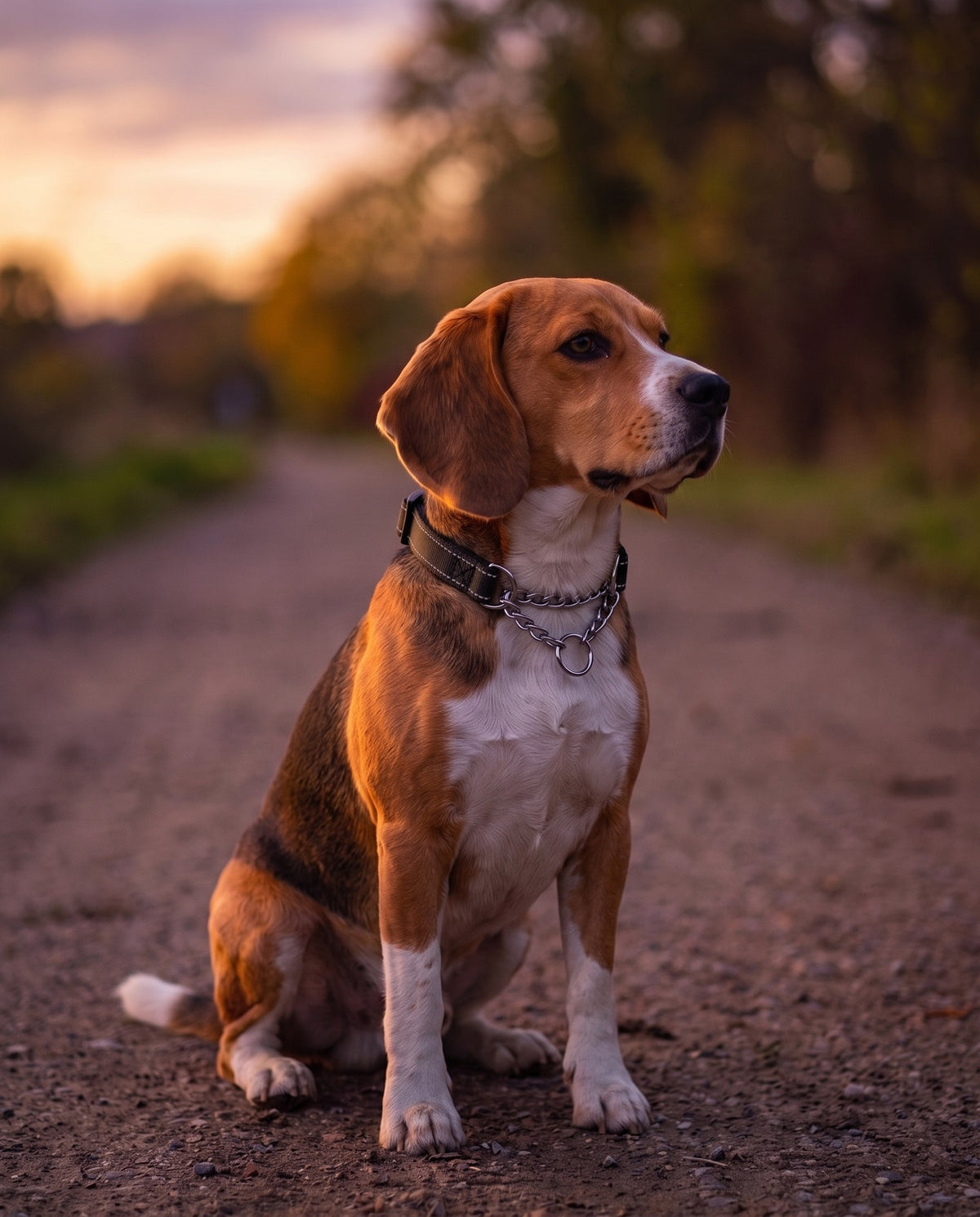 Chain Martingale Collar, Reflective, Black, in use