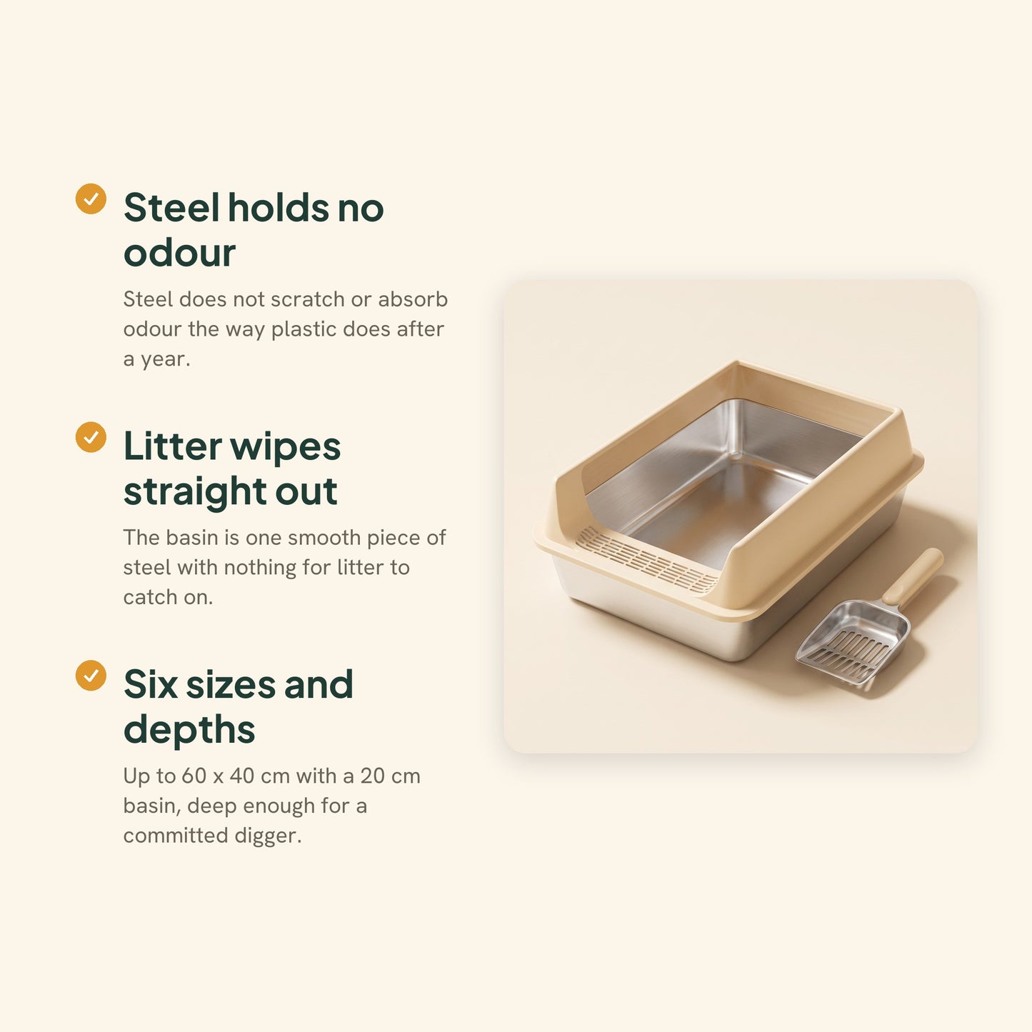 Stainless Steel Litter Box with Removable Rim, key benefits