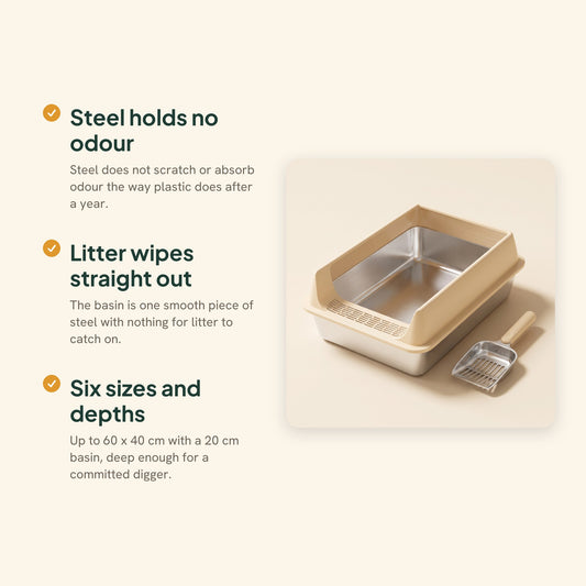 Stainless Steel Litter Box with Removable Rim, key benefits