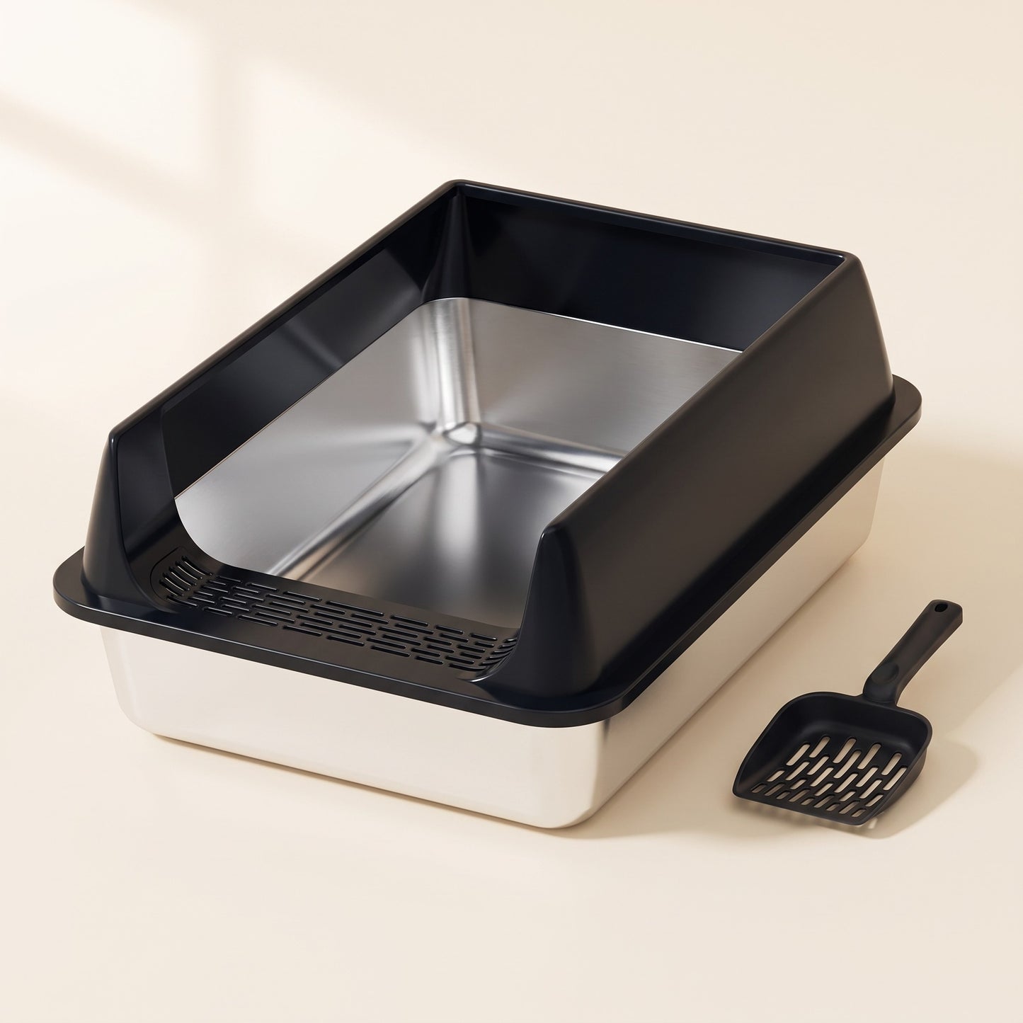 Stainless Steel Litter Box with Removable Rim, var black