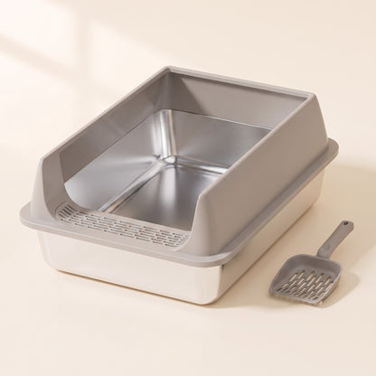 Stainless Steel Litter Box with Removable Rim, var gray