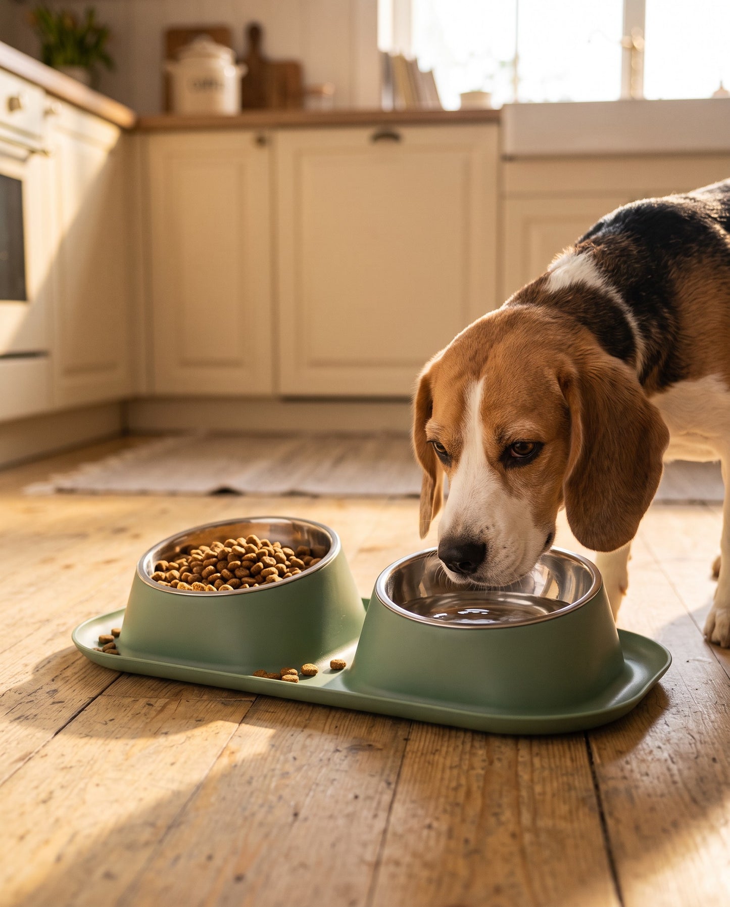 Double Stainless Steel Bowl Set, in use at home