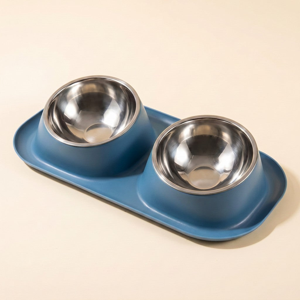 Double Stainless Steel Bowl Set in blue