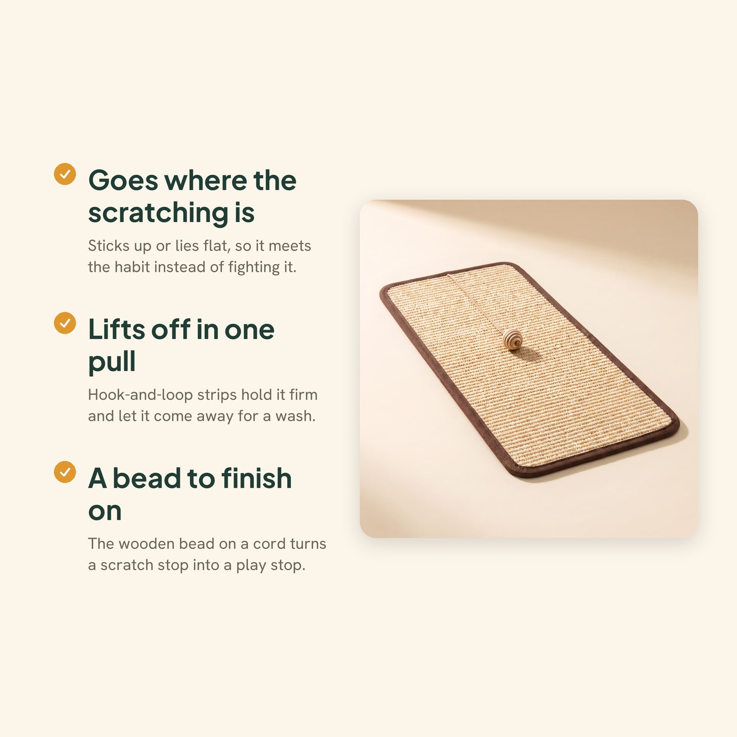 Sisal Scratch Mat with Hanging Ball, 20 x 40 cm, key benefits