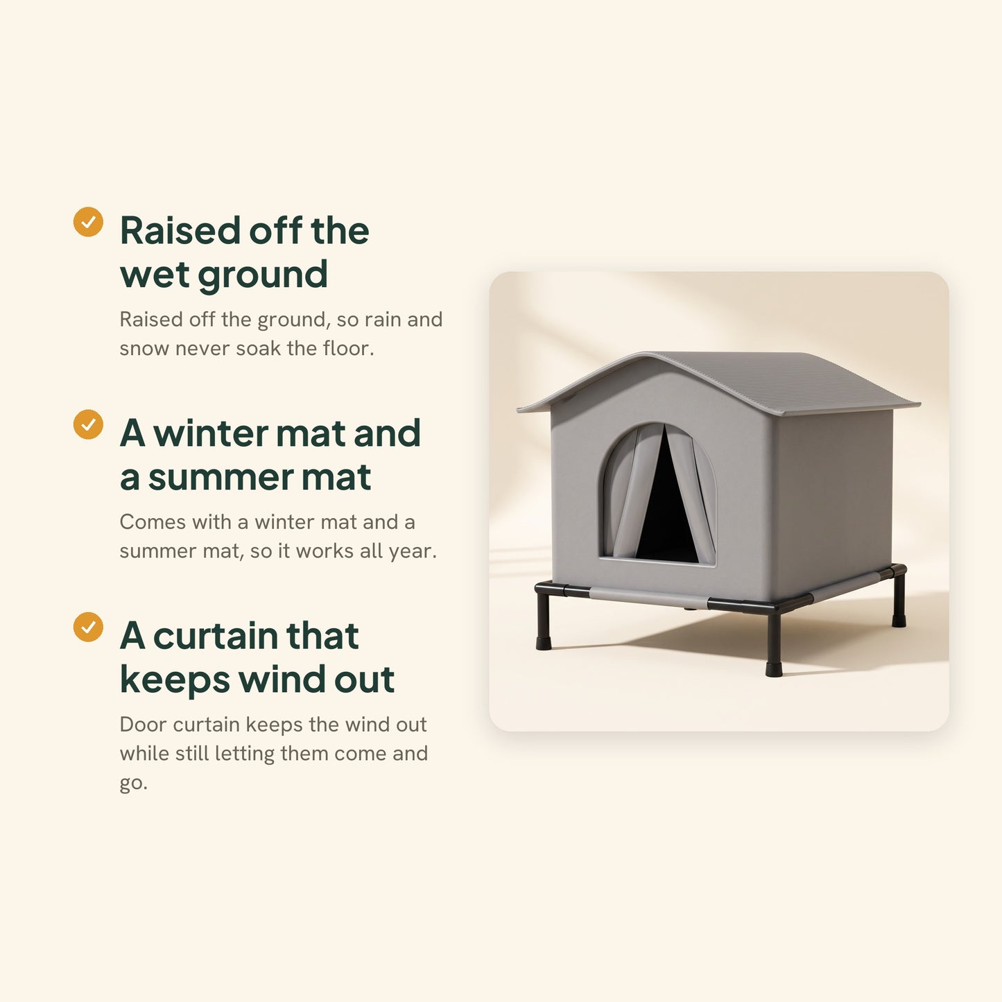 Elevated Outdoor Cat House, Weatherproof, key benefits