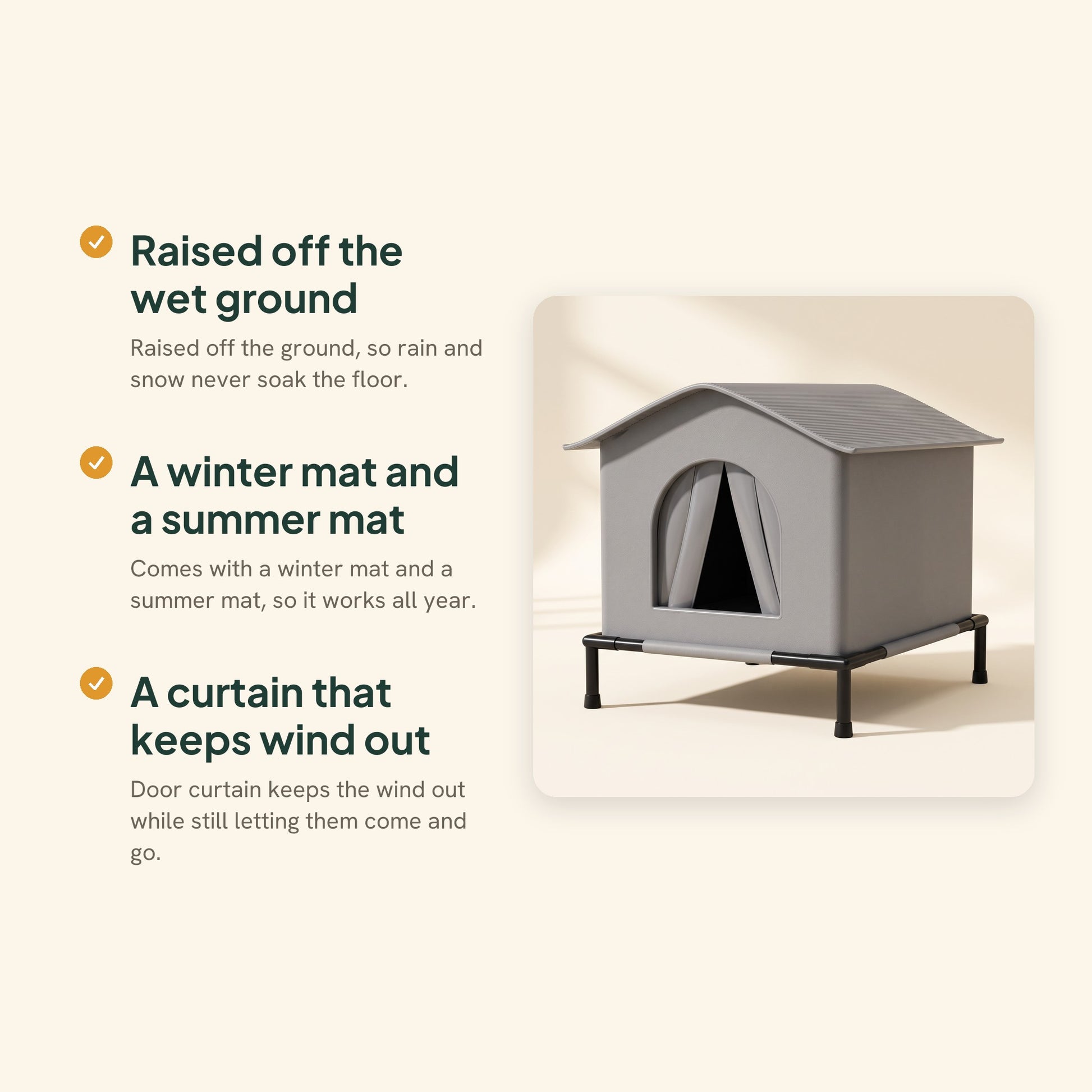 Elevated Outdoor Cat House, Weatherproof, key benefits