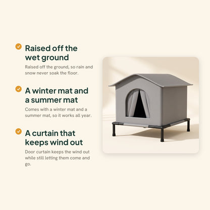 Elevated Outdoor Cat House, Weatherproof, key benefits
