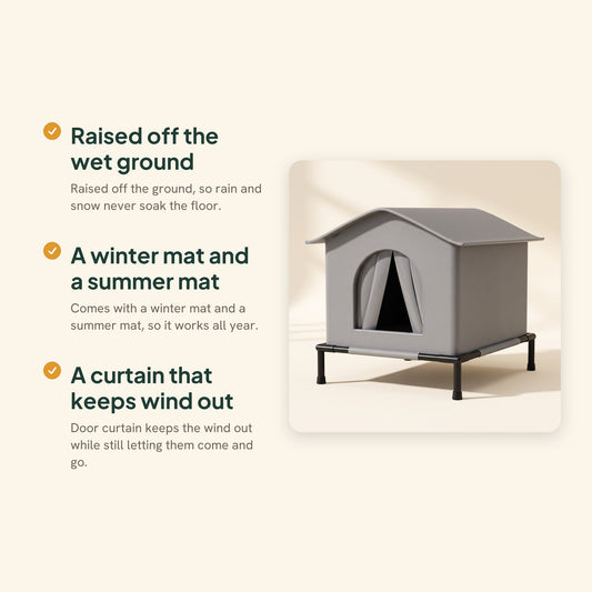 Elevated Outdoor Cat House, Weatherproof, key benefits