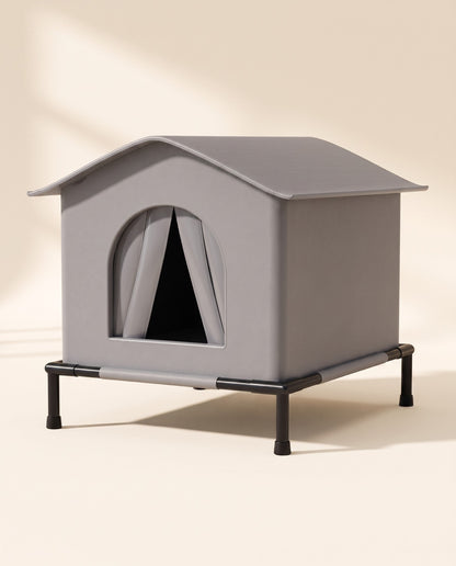 Elevated Outdoor Cat House, Weatherproof, styled in a home setting