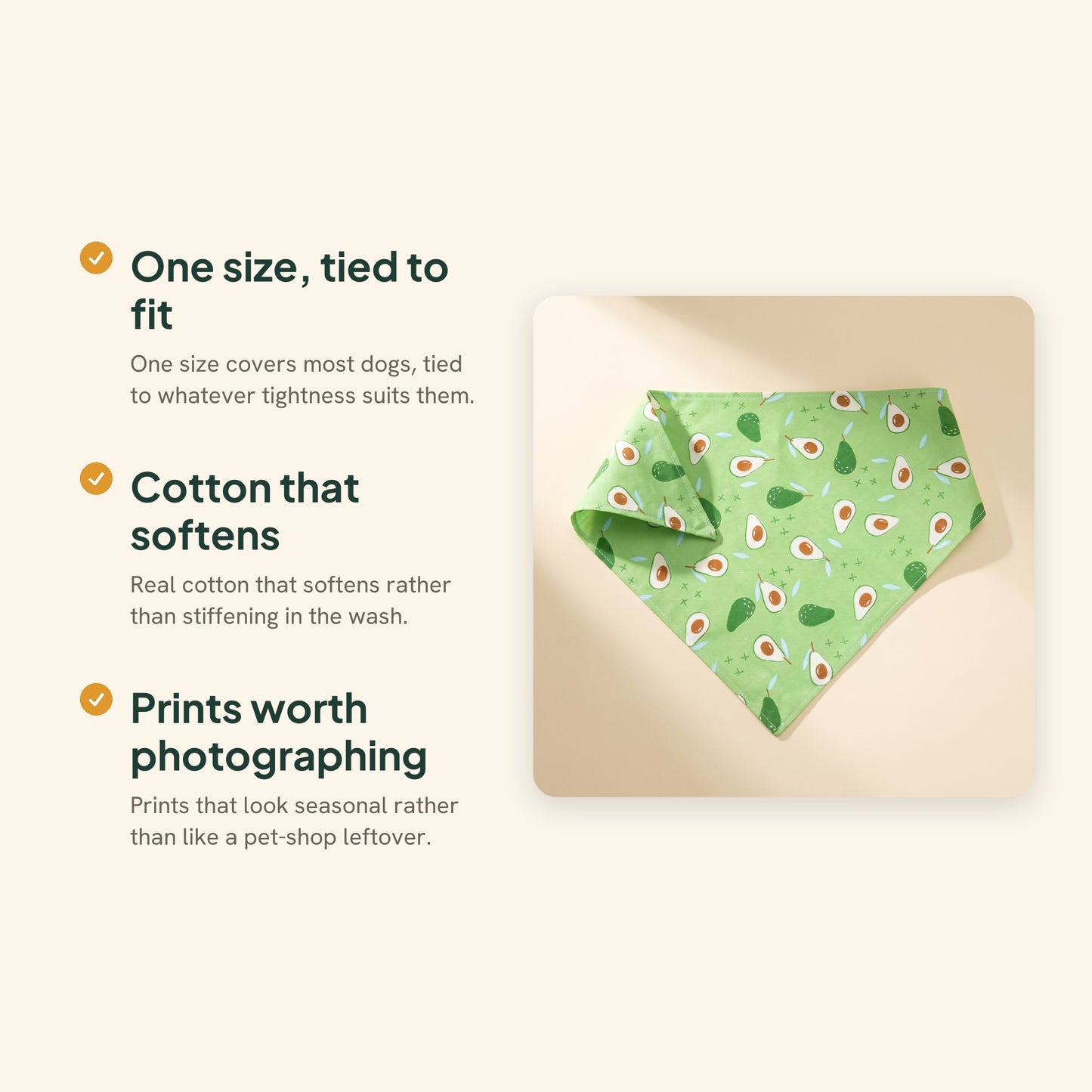 Cotton Fruit Print Dog Bandana, key benefits