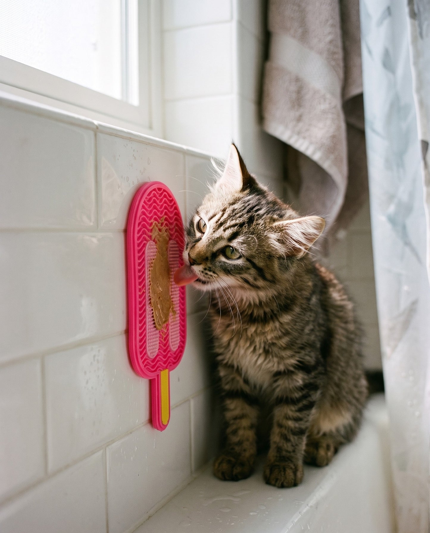 Mini Silicone Lick Mats, Novelty Shapes, in use at home