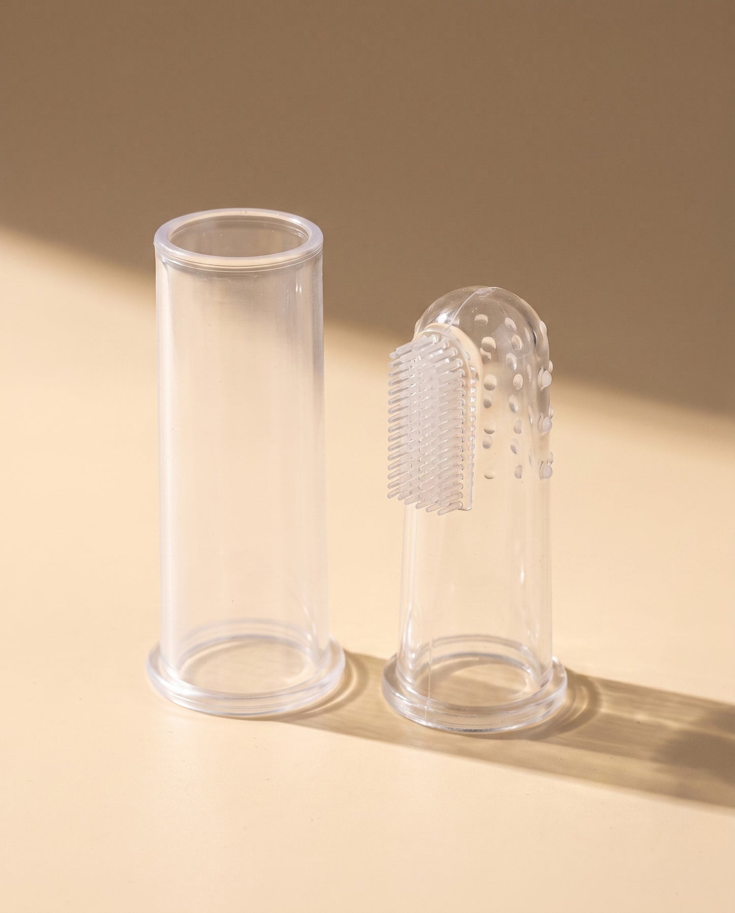 Clear Silicone Finger Toothbrush, styled in a home setting