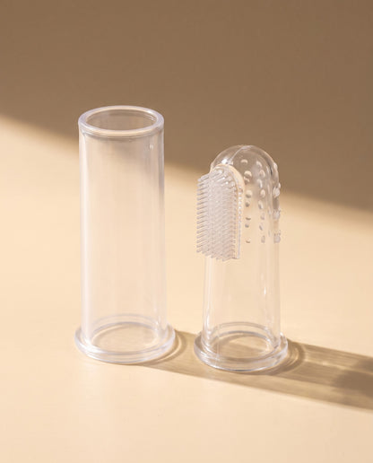 Clear Silicone Finger Toothbrush, styled in a home setting