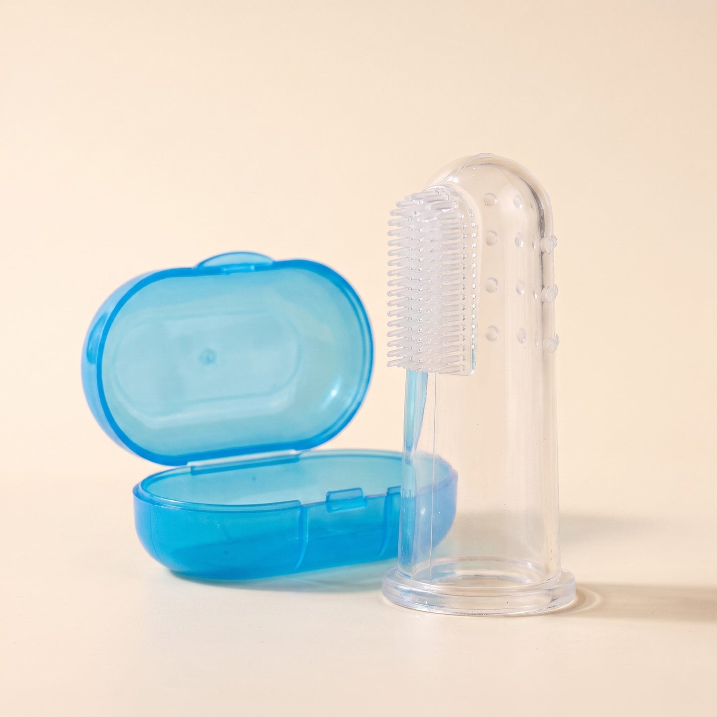 Clear Silicone Finger Toothbrush - case-blue