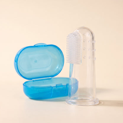 Clear Silicone Finger Toothbrush - case-blue