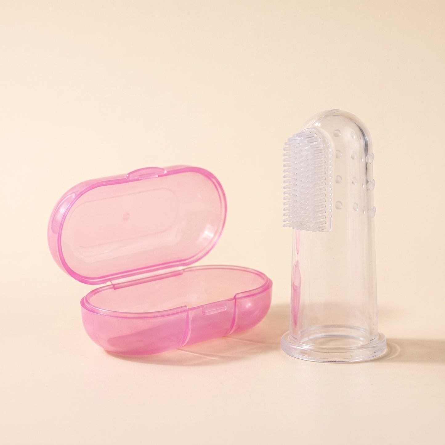 Clear Silicone Finger Toothbrush - case-pink
