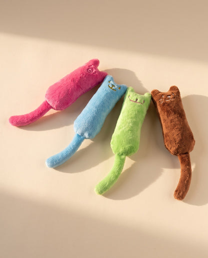 Plush Catnip Kicker Cat Toys, styled in a home setting