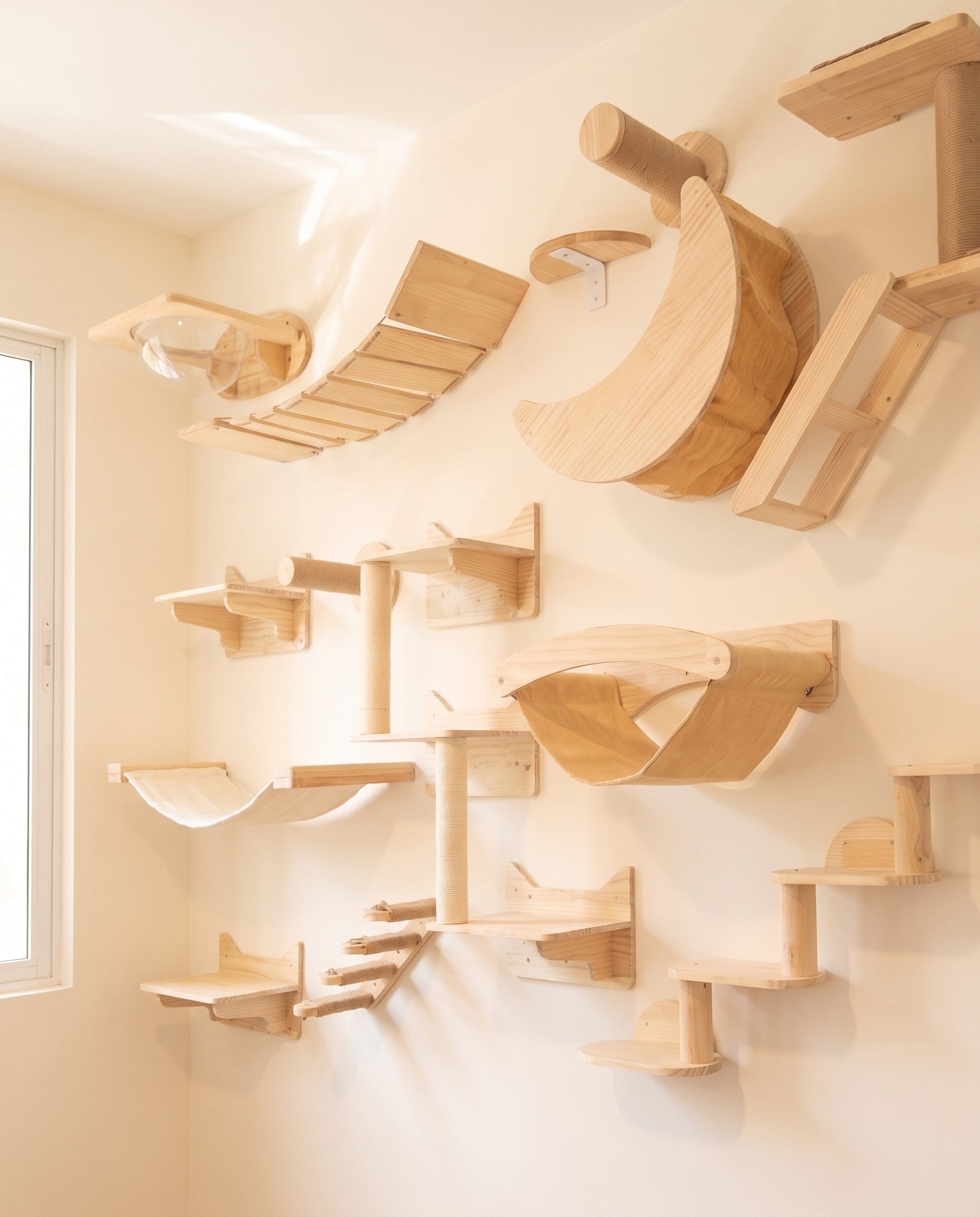 Wall-Mounted Cat Climbing Shelves and Hammock, styled in a home setting