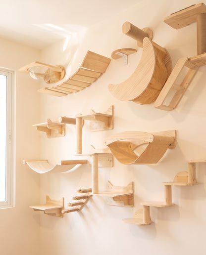 Wall-Mounted Cat Climbing Shelves and Hammock, styled in a home setting