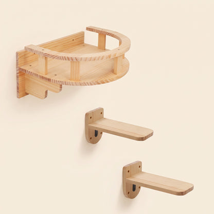 Wall-Mounted Cat Climbing Shelves and Hammock, Corner Perch and Steps, 3 Pieces