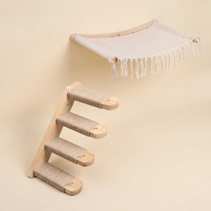 Wall-Mounted Cat Climbing Shelves and Hammock, Hammock and Ladder, 2 Pieces