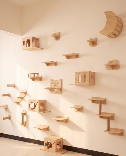 Modern Floating Cat Wall Shelves, styled in a home setting