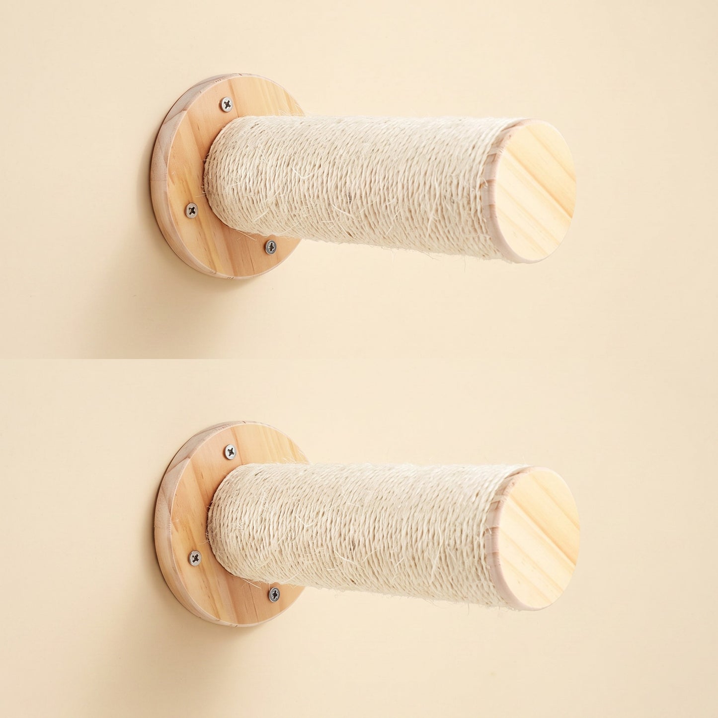 Modern Floating Cat Wall Shelves, Sisal Rollers, 2 Pack