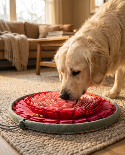 Foldable Felt Snuffle Bowl, in use at home