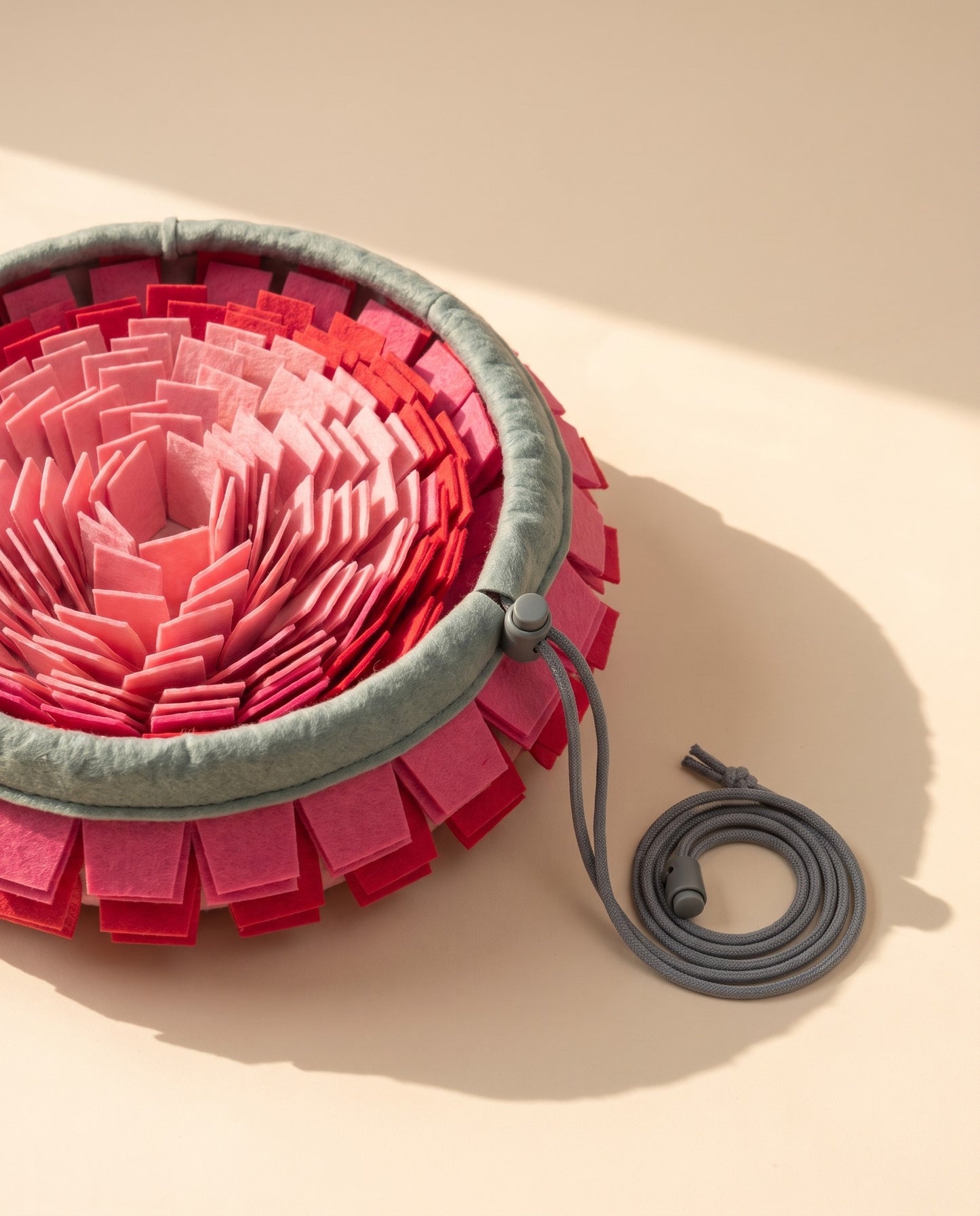 Foldable Felt Snuffle Bowl, styled in a home setting