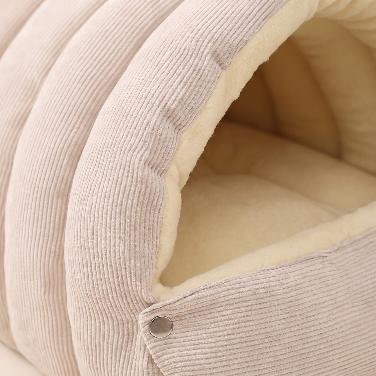 Corduroy Tunnel Cave Bed, Beige, close-up detail