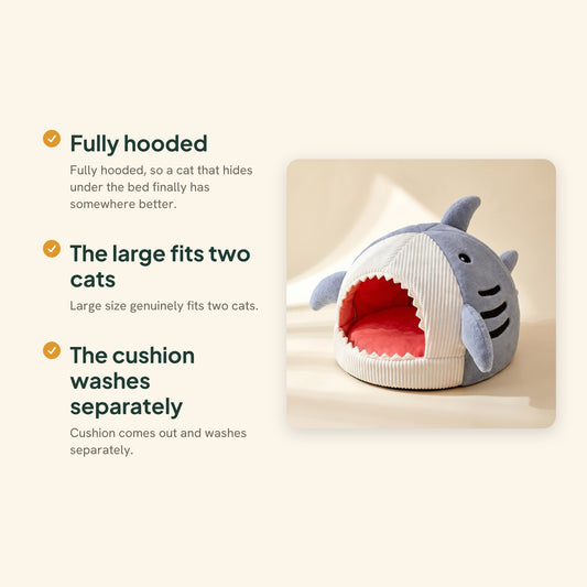 Shark Hooded Cave Bed for Cats, key benefits