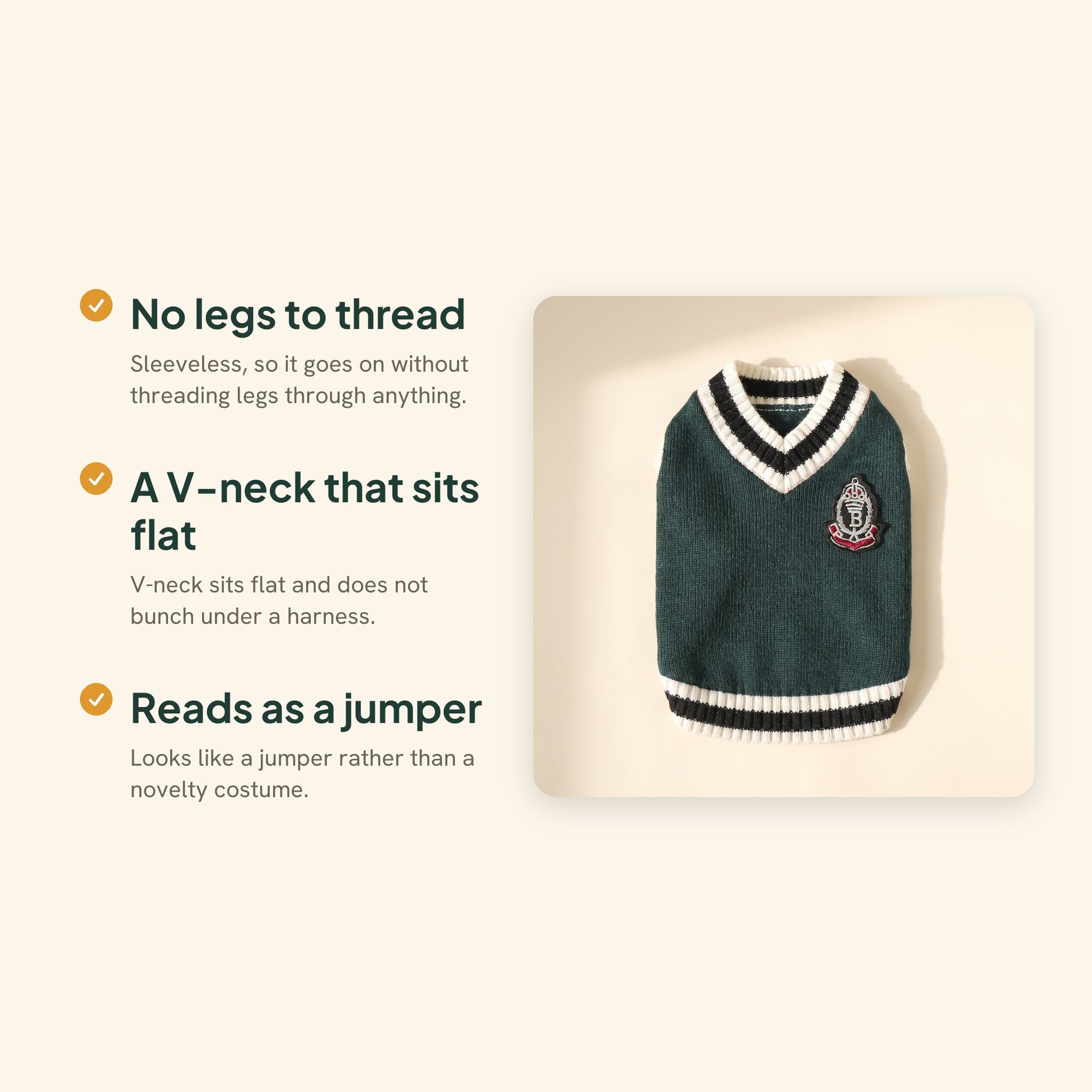 College V-Neck Knit Vest for Dogs, key benefits