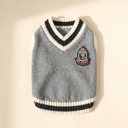 College V-Neck Knit Vest for Dogs in grey