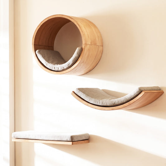 Wooden Wall Cat Climbing Set with Tunnel