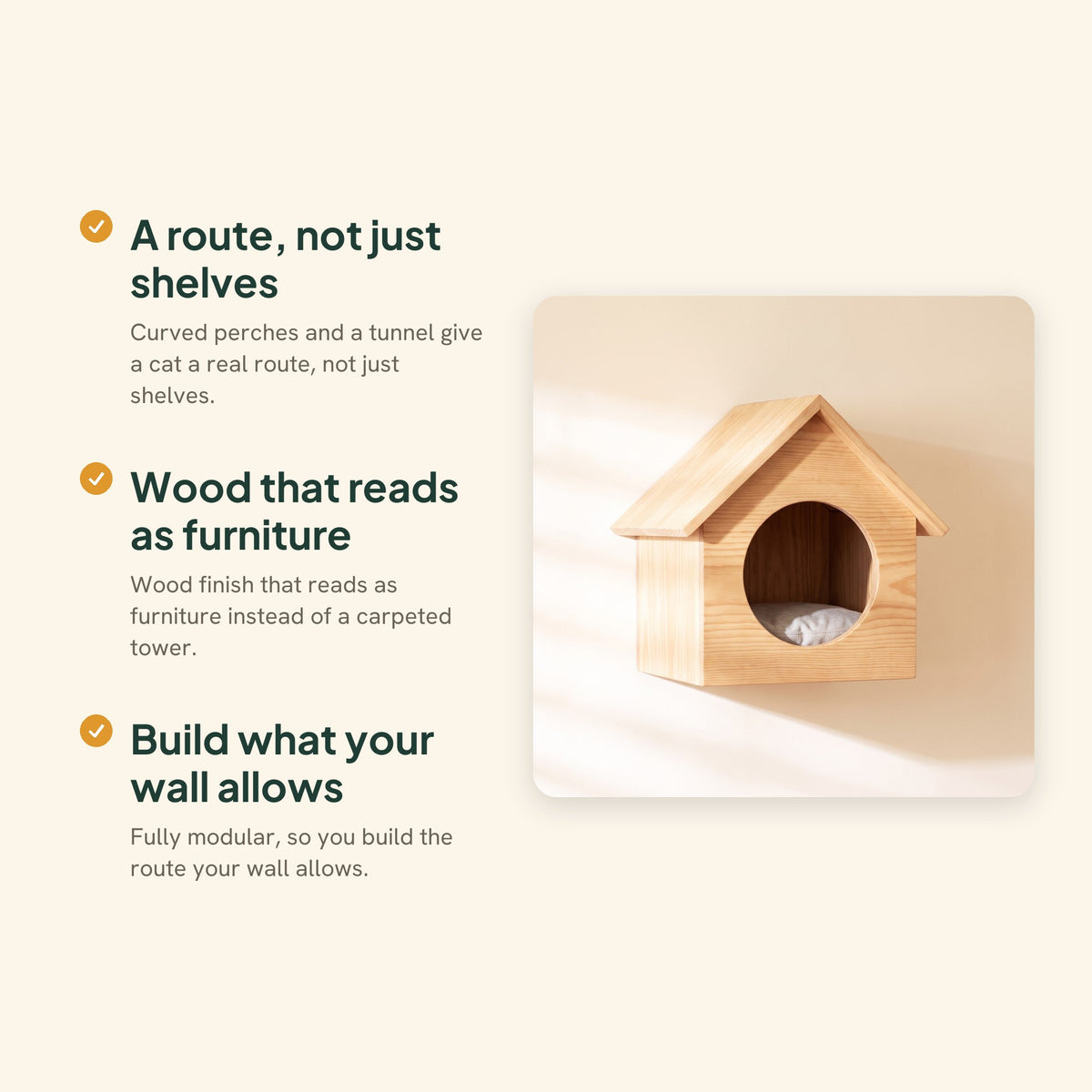 Wall Cat Climbing Set with Tunnel, Cat House A, key benefits