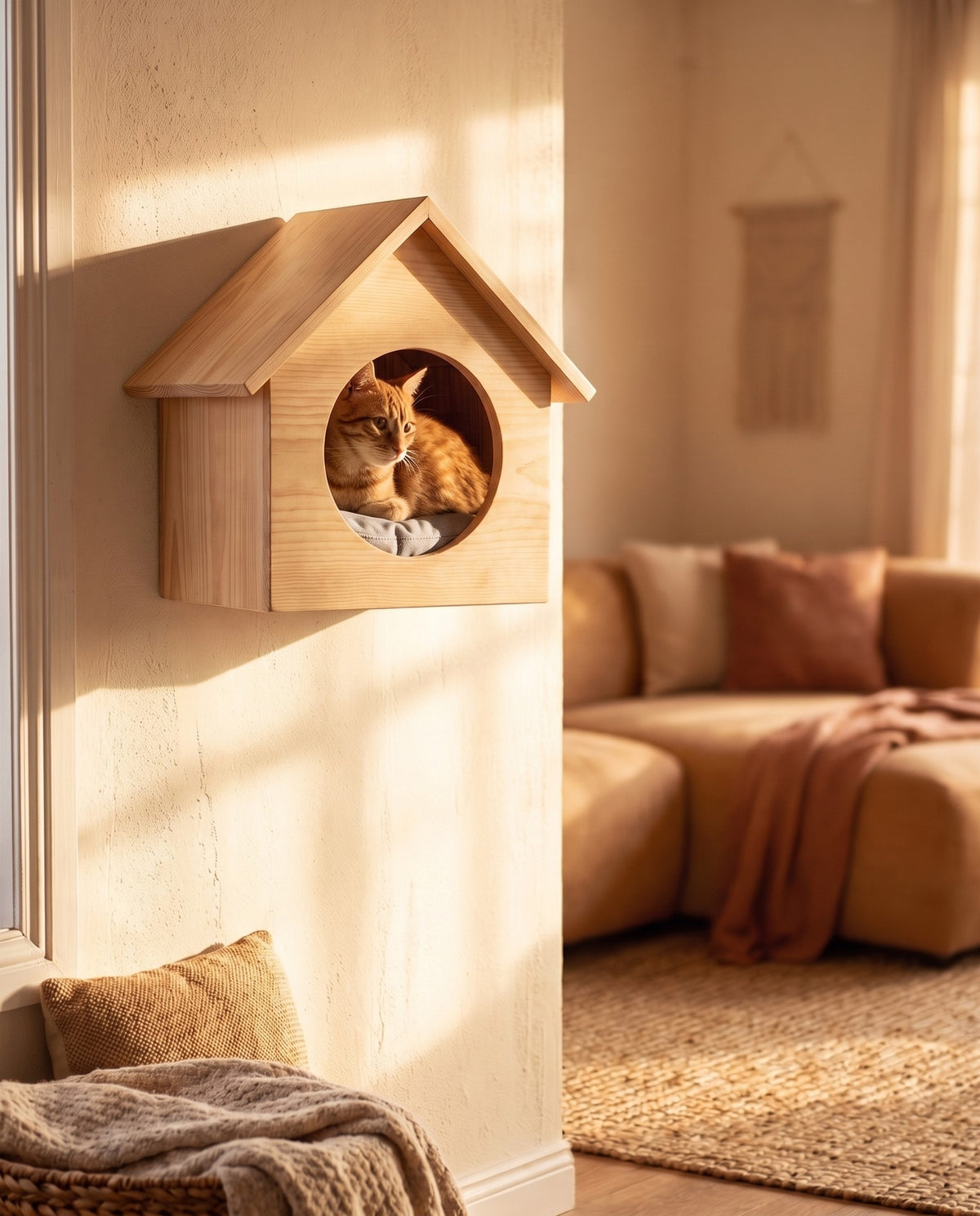 Wall Cat Climbing Set with Tunnel, Cat House A, in use