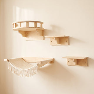 Wooden Cat Wall Shelves and Hammock