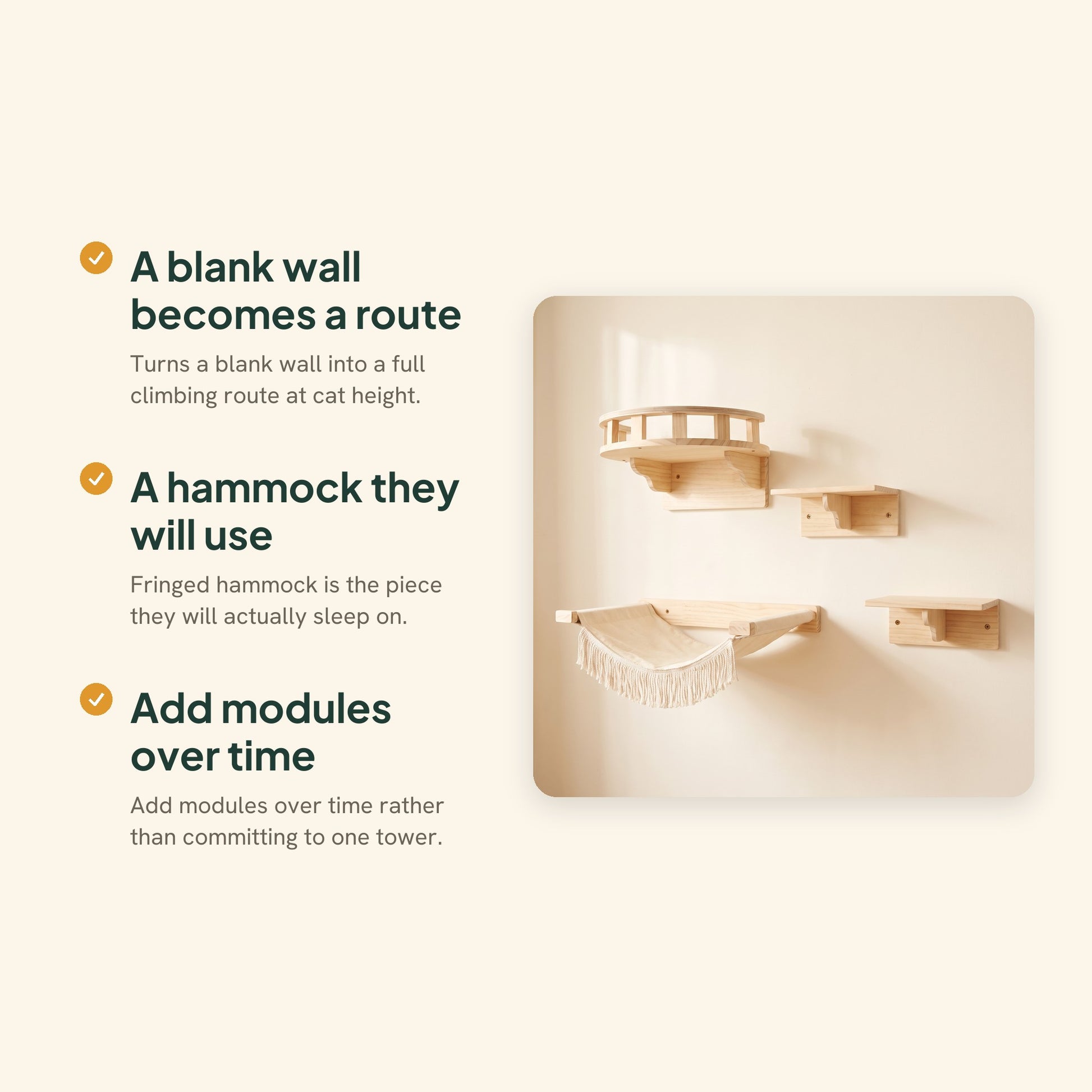 Wooden Cat Wall Shelves and Hammock, key benefits