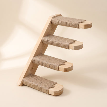 Wooden Cat Wall Shelves and Hammock, Sisal Steps, Left