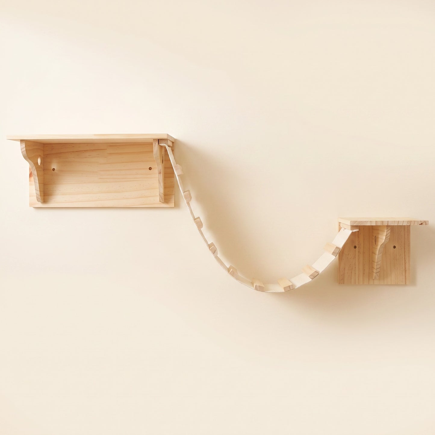 Wooden Cat Wall Shelves and Hammock, Rope Bridge Set, 3 Pieces
