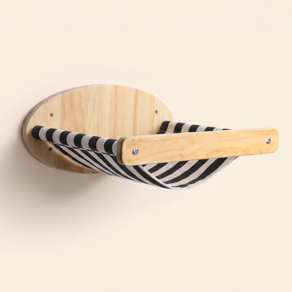 Wooden Cat Wall Shelves and Hammock, Striped Hammock