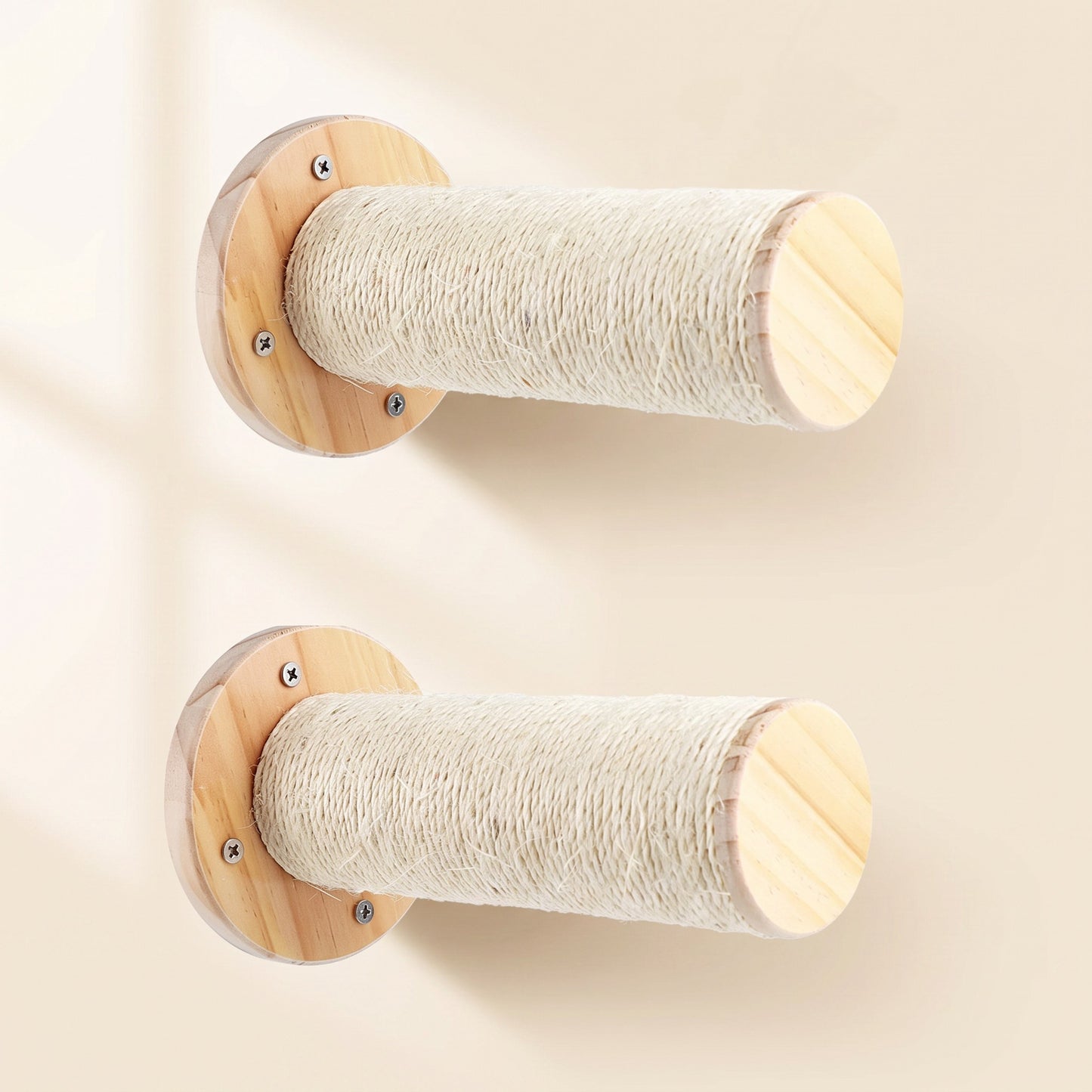 Wooden Cat Wall Shelves and Hammock, Sisal Rollers, 2 Pack