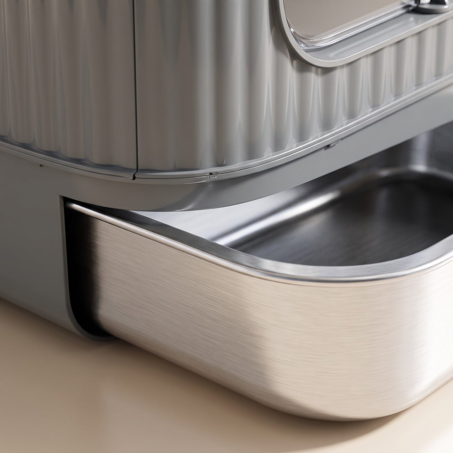 XXL Enclosed Litter Box with Steel Basin, close-up detail
