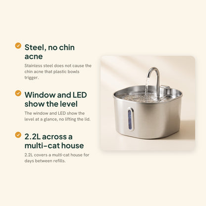 Stainless Steel Cat Water Fountain, 2.2L, key benefits