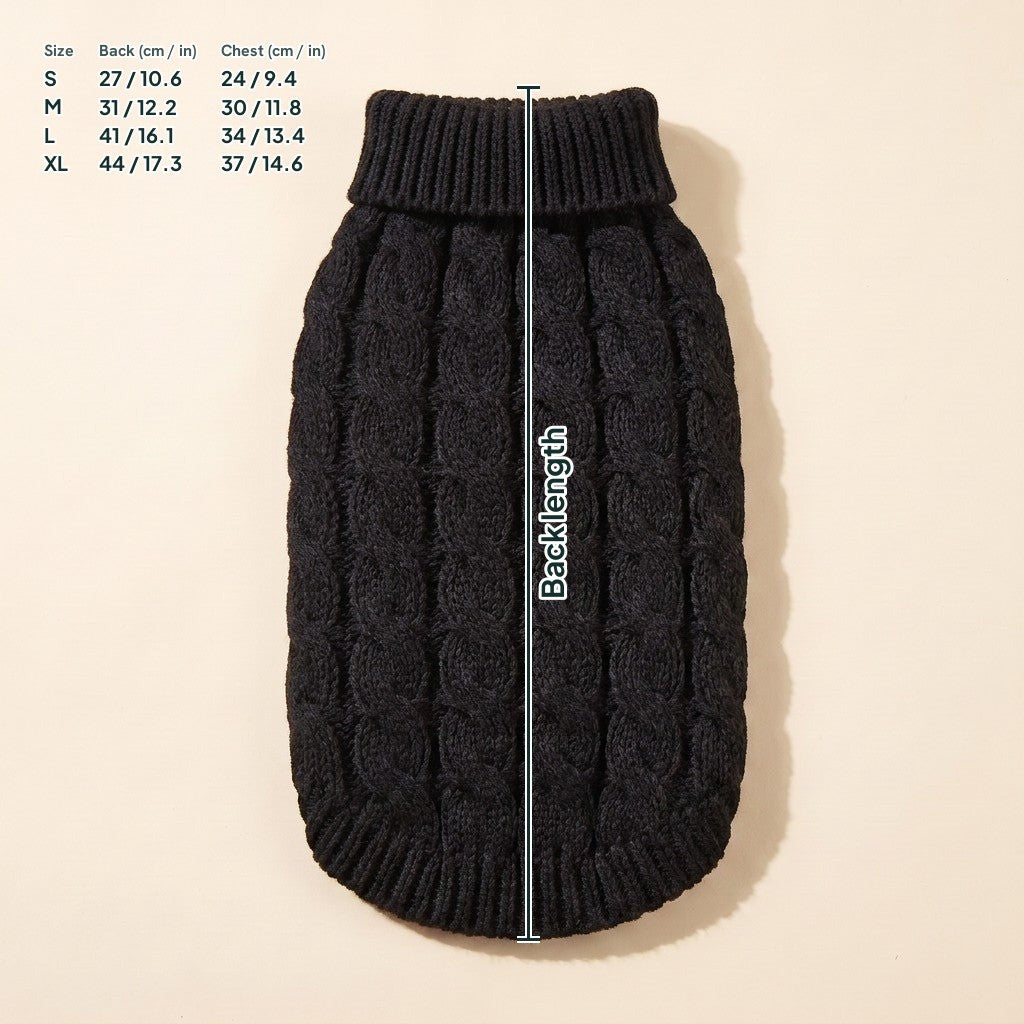 Cable-Knit Turtleneck Dog Sweater, dimensions