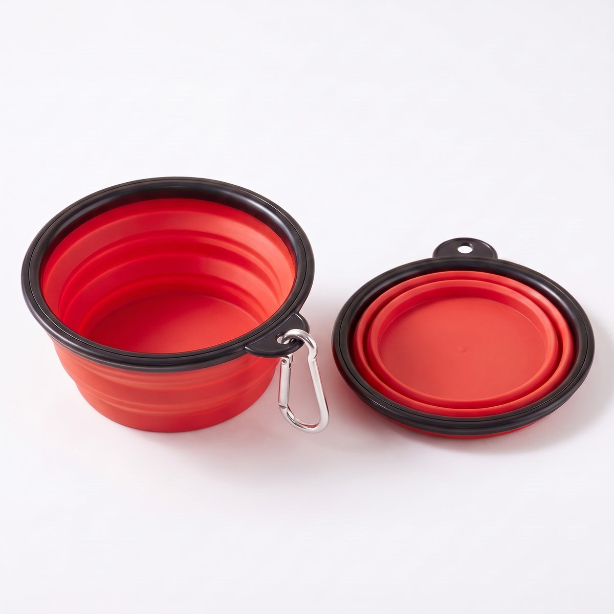 Collapsible Travel Bowl with Carabiner - red